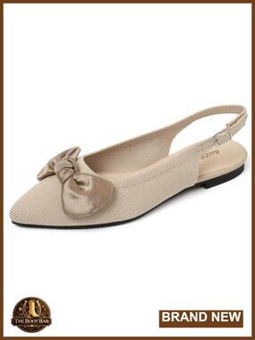 Slingback Flats Knit Pointed Toe Satin Bow Dressy Casual Work Shoes